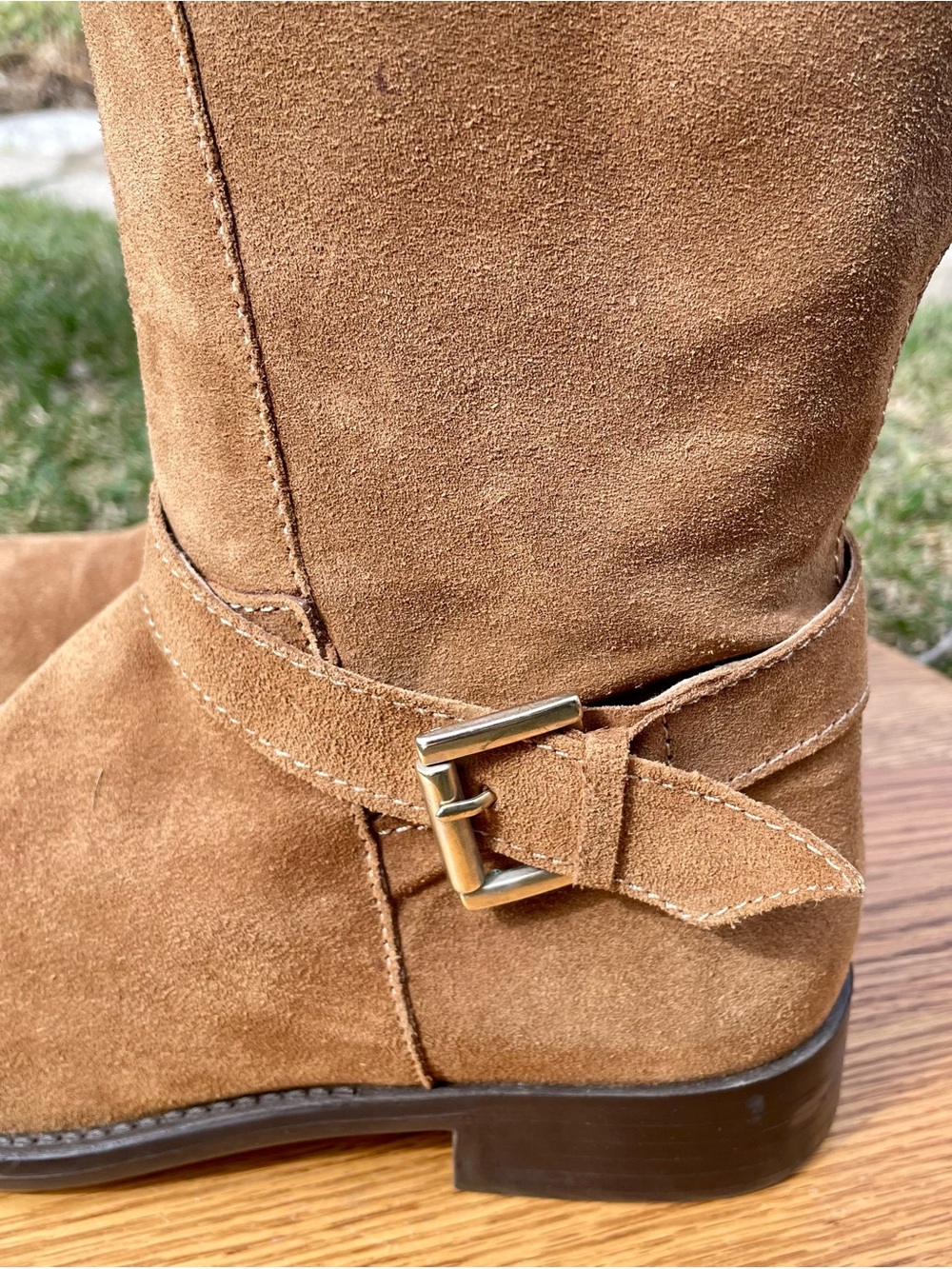 Zara Faux Suede Mid-Calf Buckle Boots - Tan